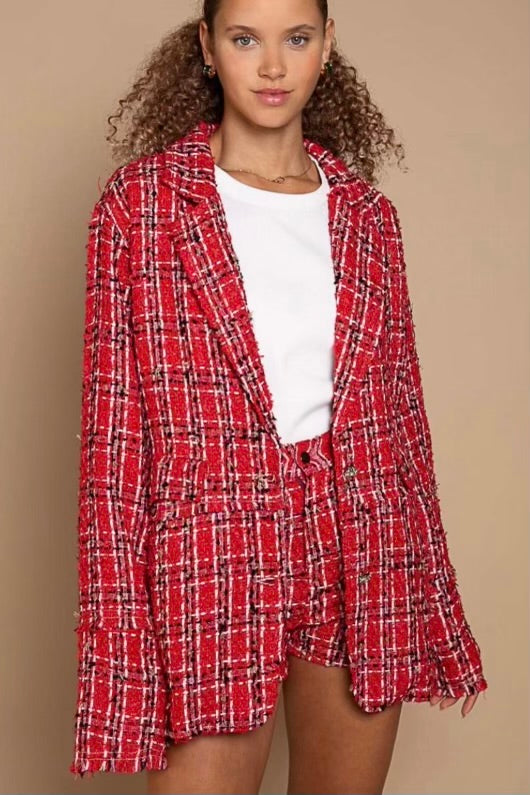 Hearts on Fire Red Tweed 2 Button Blazer