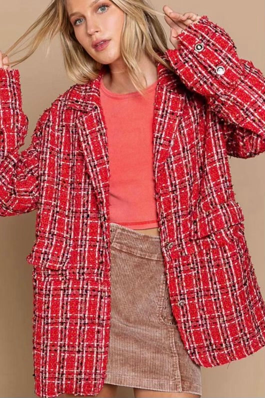 Hearts on Fire Red Tweed 2 Button Blazer