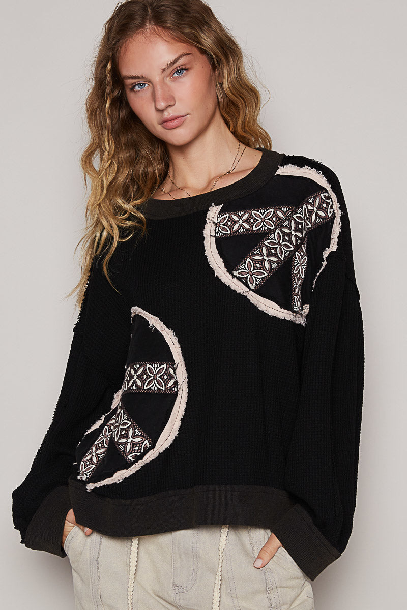 Free Spirit Peace Patched Vintage Washed Thermal Pullover (2 Colors)
