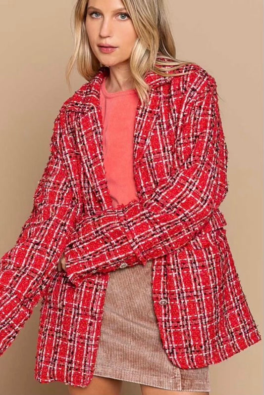 Hearts on Fire Red Tweed 2 Button Blazer