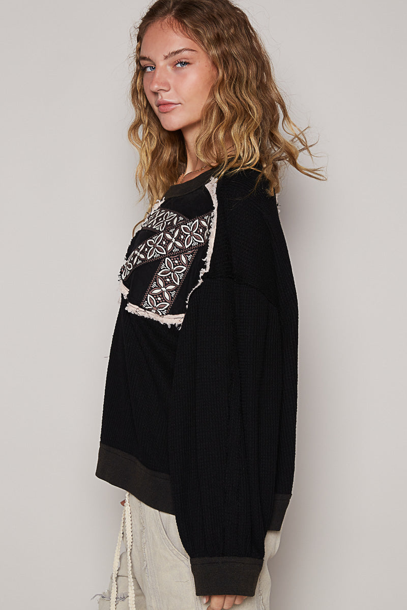 Free Spirit Peace Patched Vintage Washed Thermal Pullover (2 Colors)