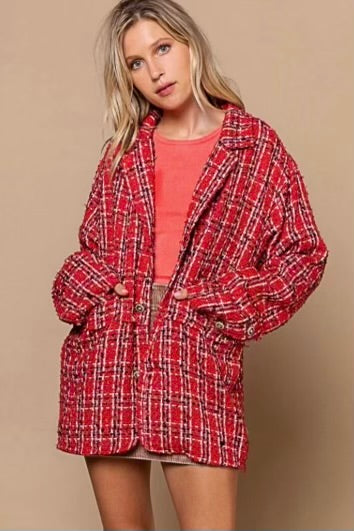 Hearts on Fire Red Tweed 2 Button Blazer