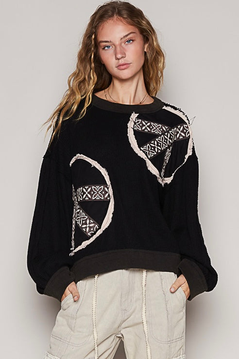 Free Spirit Peace Patched Vintage Washed Thermal Pullover (2 Colors)