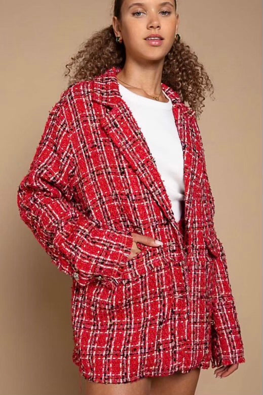 Hearts on Fire Red Tweed 2 Button Blazer