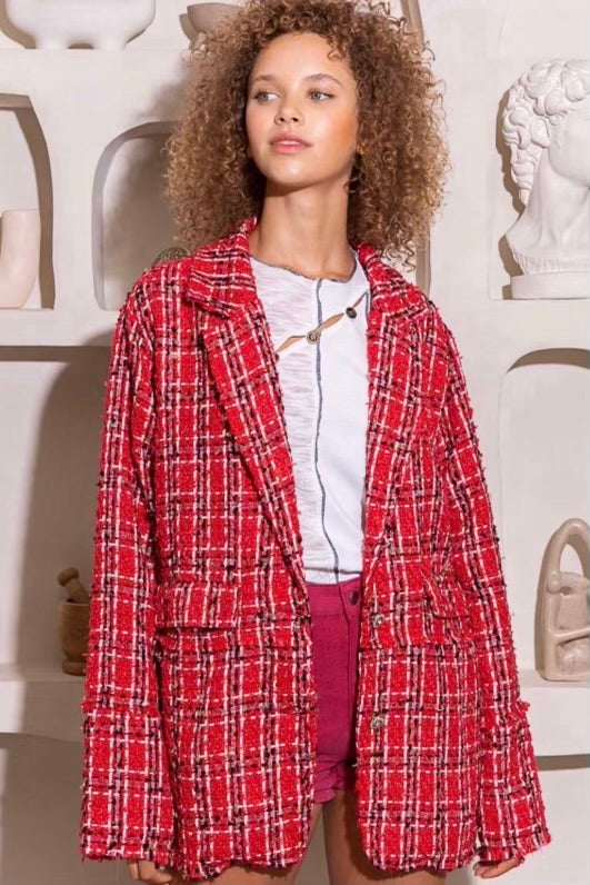 Hearts on Fire Red Tweed 2 Button Blazer