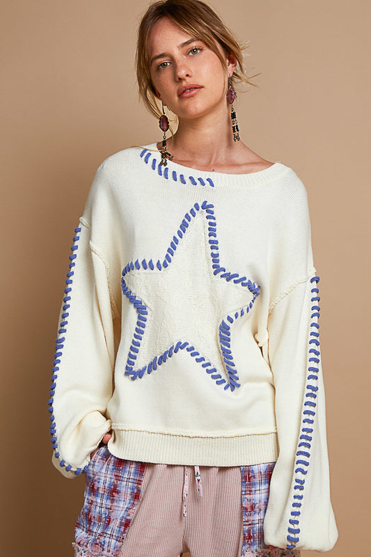 Walk The Talk Contrast Stitched Star Sweater