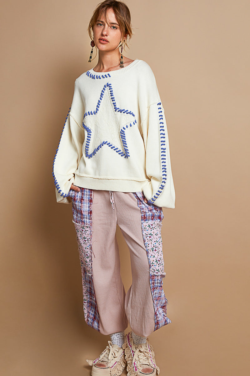 Walk The Talk Contrast Stitched Star Sweater