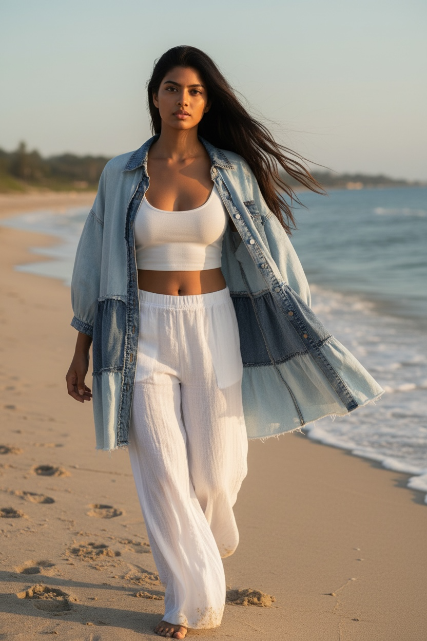 Boardwalk Blues Tiered Denim Dress