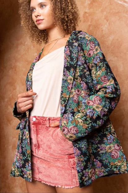 Stuck On You Vintage Floral Print Brocade Blazer