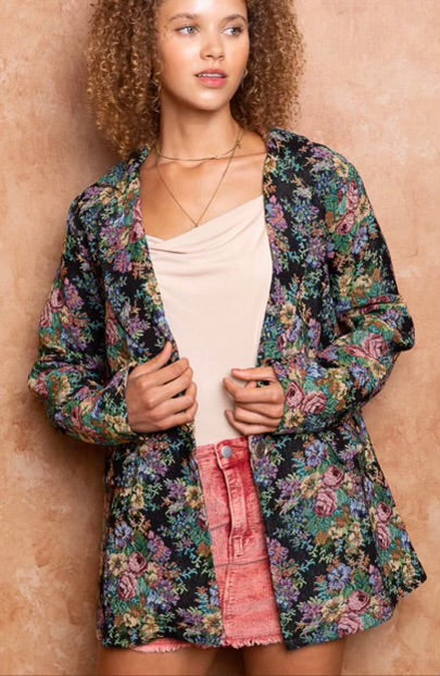 Stuck On You Vintage Floral Print Brocade Blazer