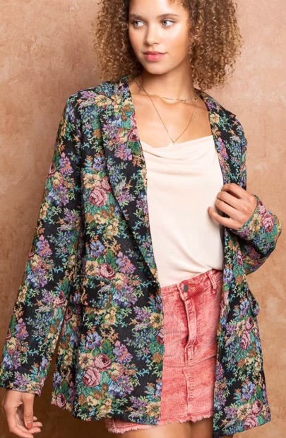 Stuck On You Vintage Floral Print Brocade Blazer