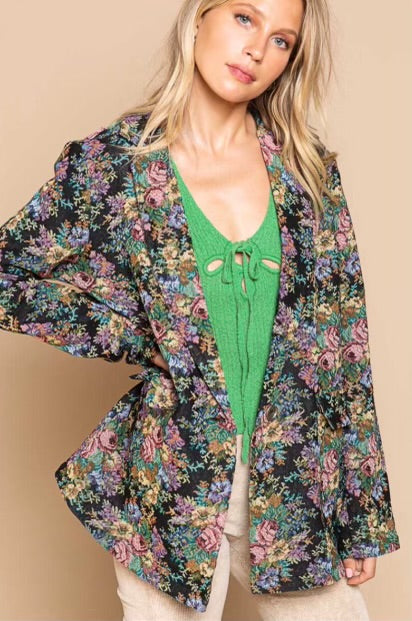 Stuck On You Vintage Floral Print Brocade Blazer