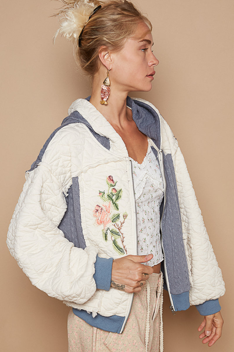 What The Puff: Layer Me Up Embroidered Quilted Hoodie Jacket
