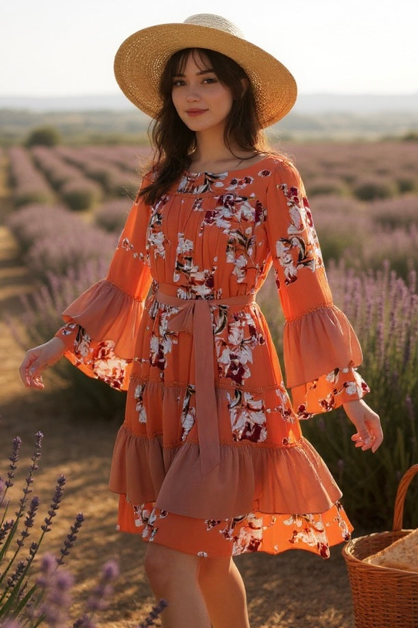 Wildflower Spell Tie Waist Flare Sleeve Ruffle Mini Dress | 2 Colors
