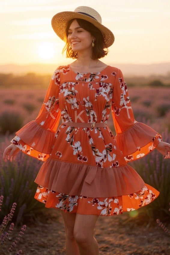 Wildflower Spell Tie Waist Flare Sleeve Ruffle Mini Dress | 2 Colors