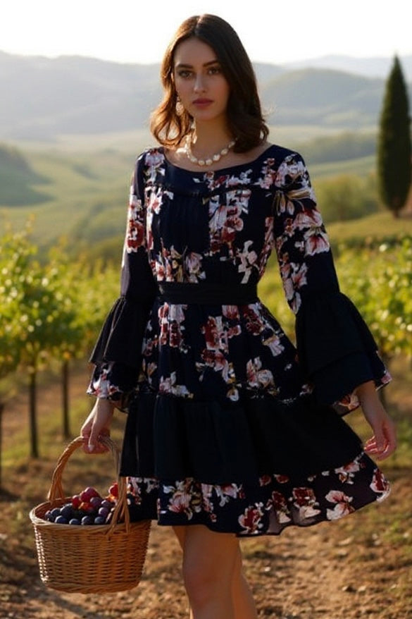 Wildflower Spell Tie Waist Flare Sleeve Ruffle Mini Dress | 2 Colors