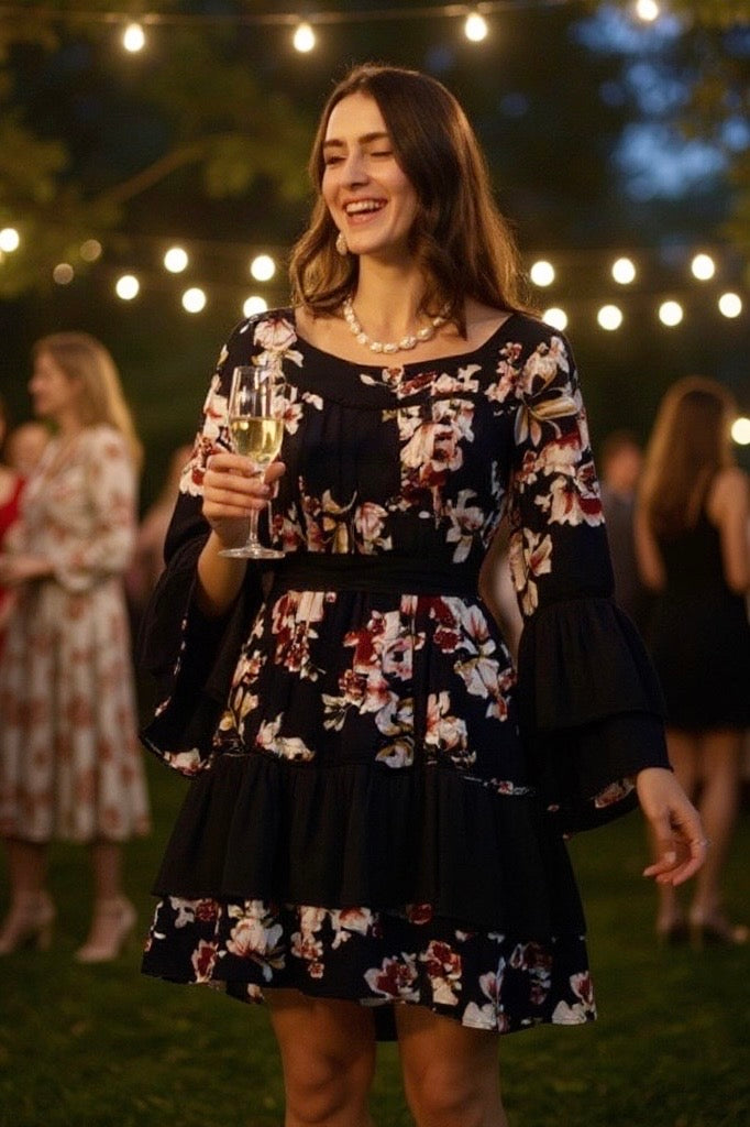 Wildflower Spell Tie Waist Flare Sleeve Ruffle Mini Dress | 2 Colors