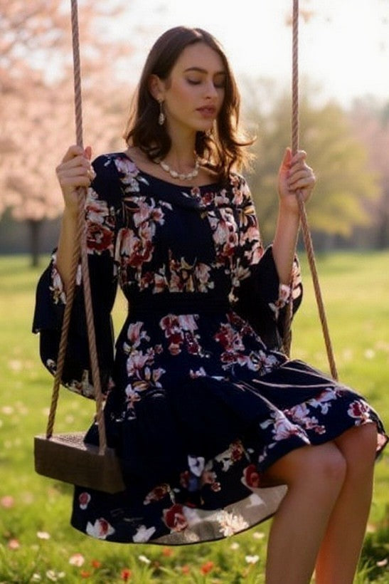 Wildflower Spell Tie Waist Flare Sleeve Ruffle Mini Dress | 2 Colors