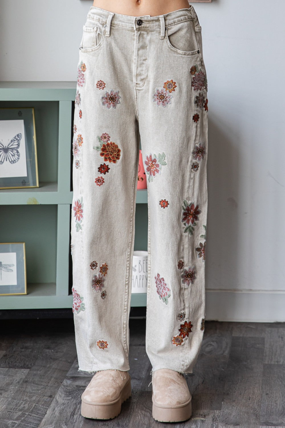 Stop & Stare Floral Embroidered Loose Fit Jeans