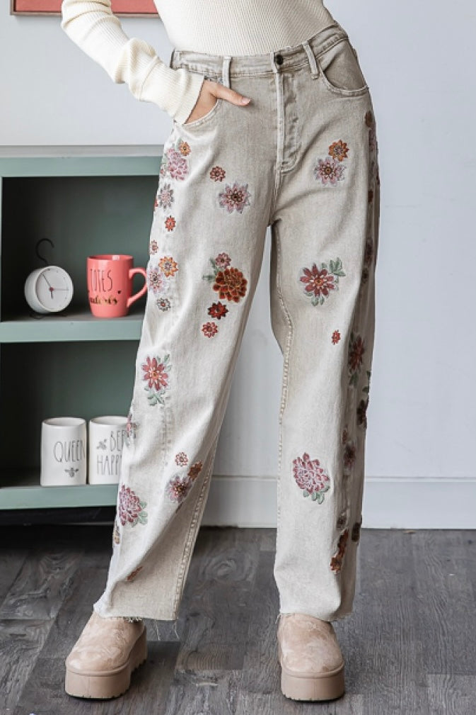 Stop & Stare Floral Embroidered Loose Fit Jeans