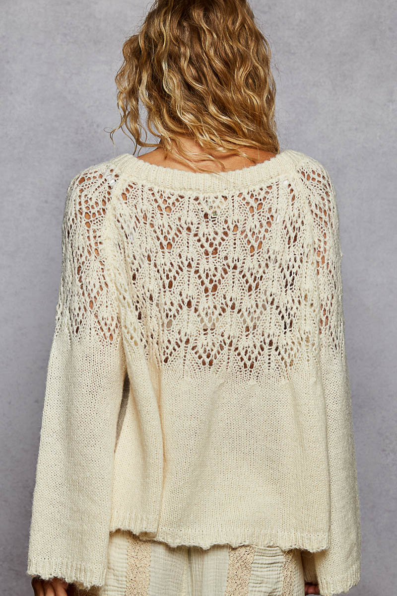 Cream Come True Open Weave A Line Sweater
