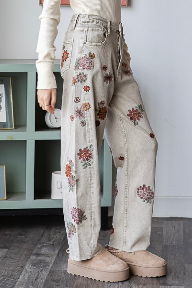 Stop & Stare Floral Embroidered Loose Fit Jeans