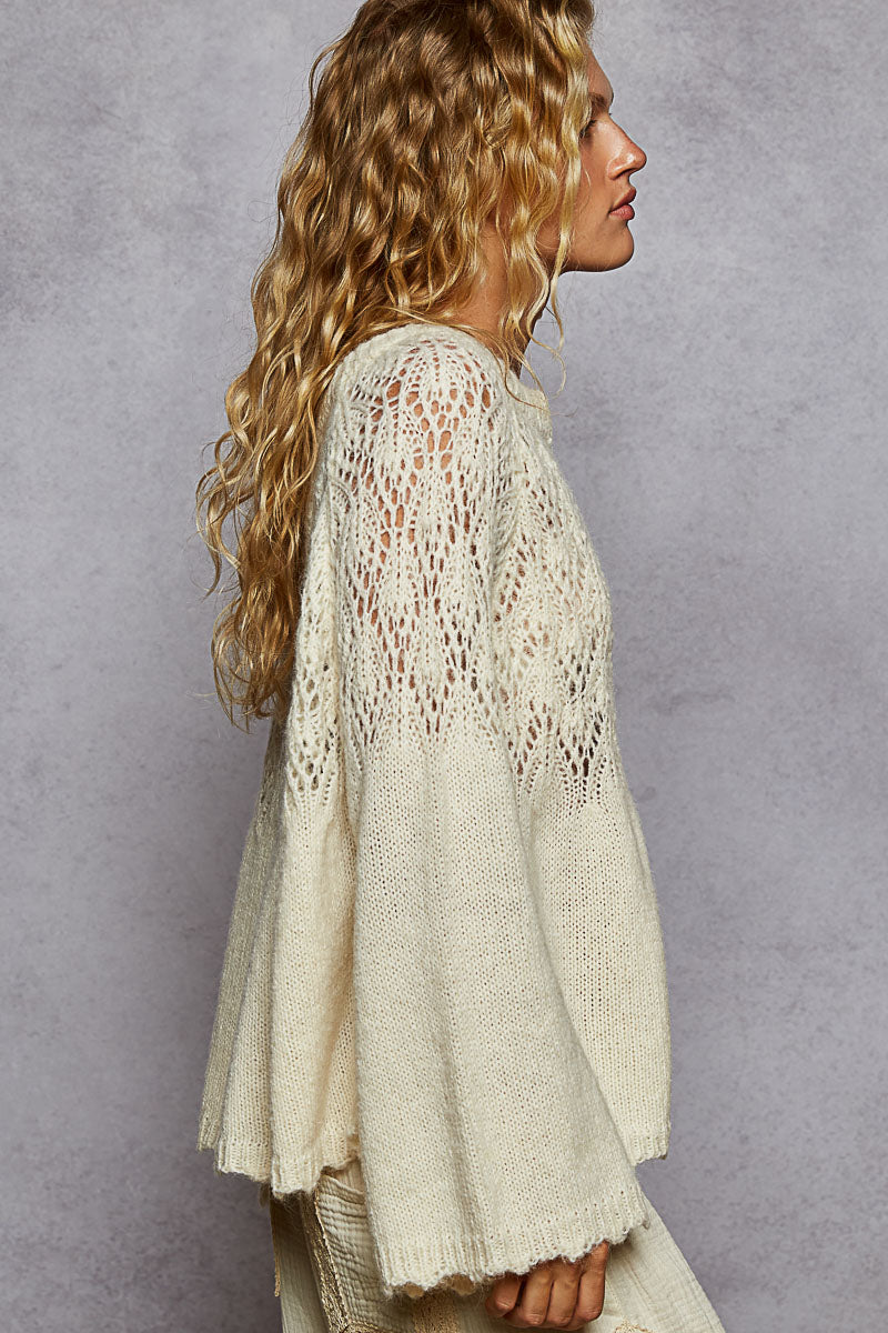 Cream Come True Open Weave A Line Sweater