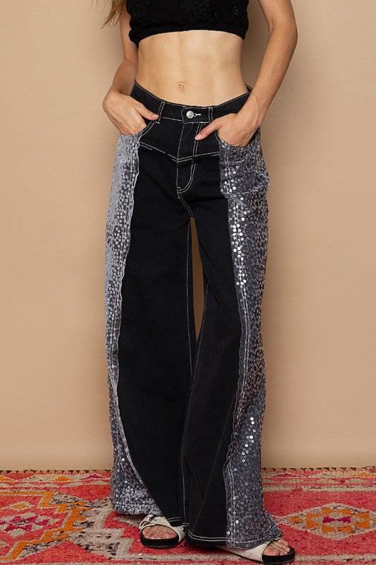 City Lights Floral Sequin Wide Leg Jeans