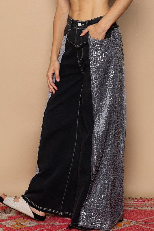 City Lights Floral Sequin Wide Leg Jeans