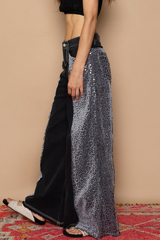 City Lights Floral Sequin Wide Leg Jeans