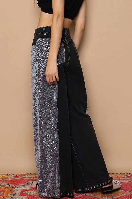 City Lights Floral Sequin Wide Leg Jeans
