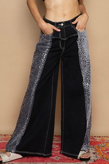 City Lights Floral Sequin Wide Leg Jeans