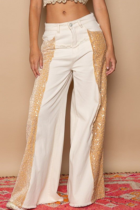 City Lights Floral Sequin Wide Leg Jeans