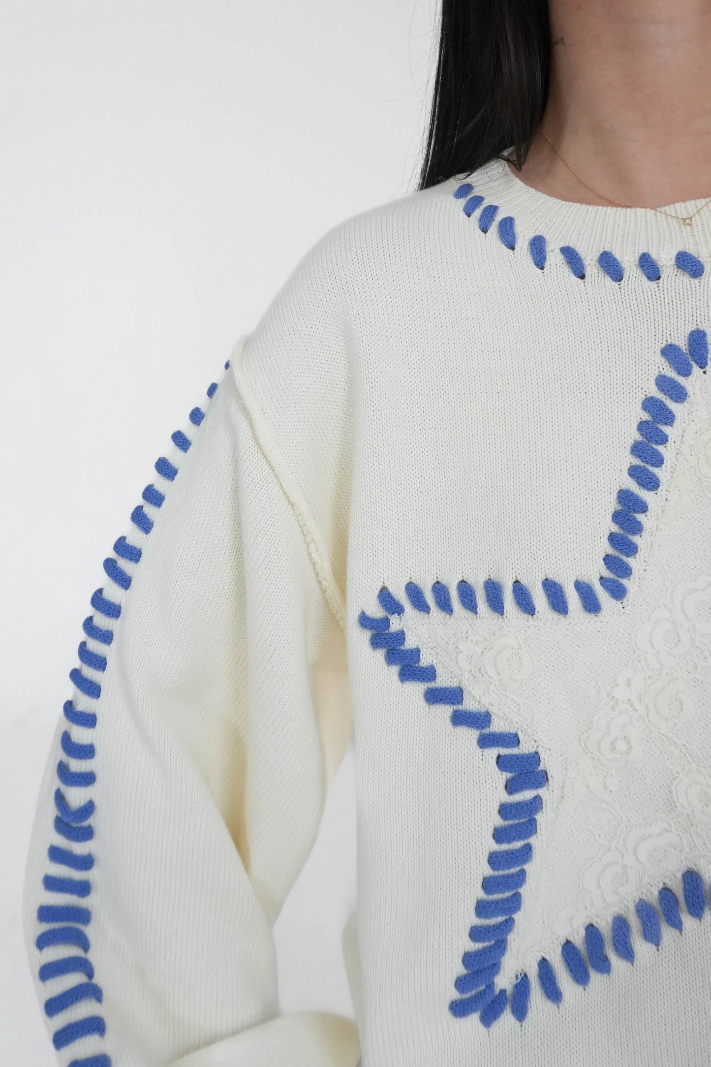 Walk The Talk Contrast Stitched Star Sweater