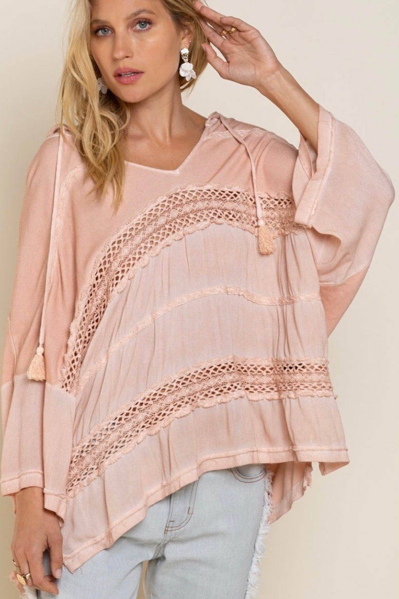 Good Feels Wash Hoodie Top with Lace