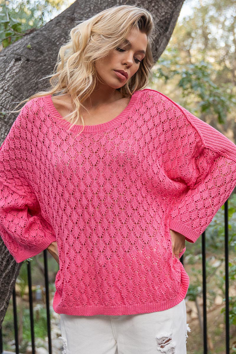 Show Me Crochet + Rib Knit Wide Neck Transitional Pullover