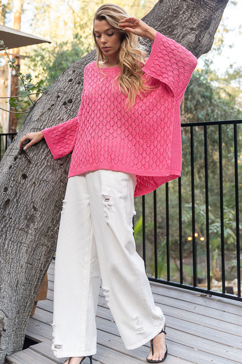Show Me Crochet + Rib Knit Wide Neck Transitional Pullover