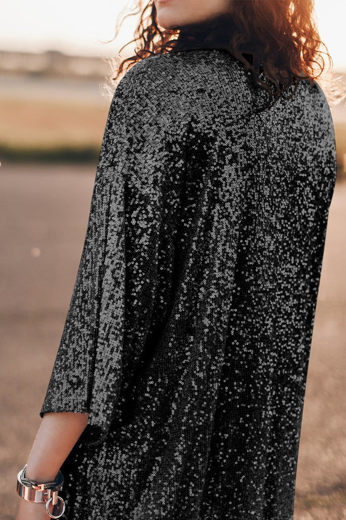 Black Diamonds Open Front Long Sequin Duster