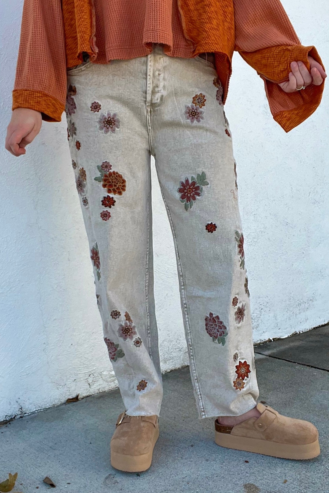 Stop & Stare Floral Embroidered Loose Fit Jeans