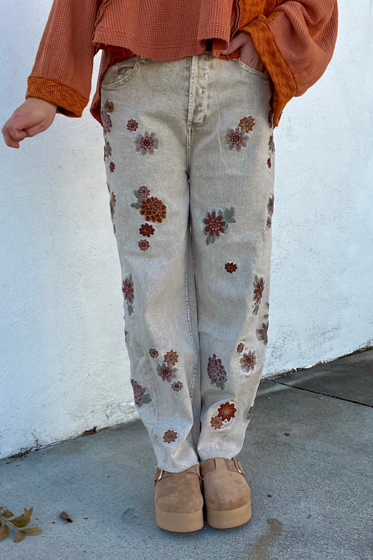 Stop & Stare Floral Embroidered Loose Fit Jeans