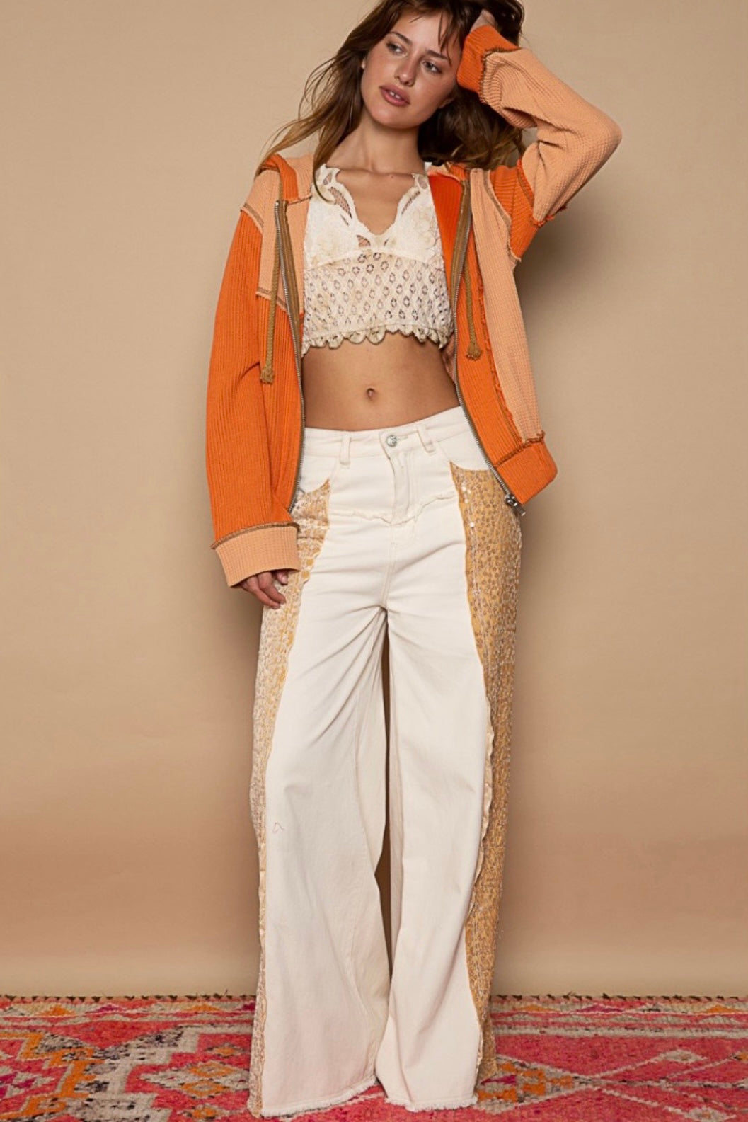 City Lights Floral Sequin Wide Leg Jeans