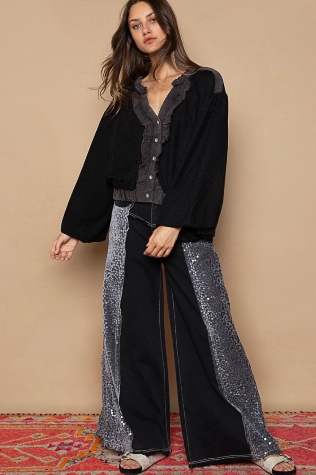 City Lights Floral Sequin Wide Leg Jeans