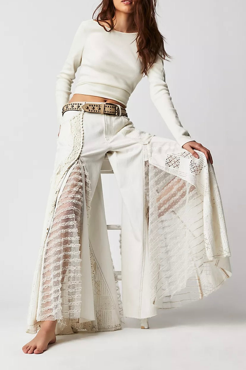 Great Escape Lace Pieced Exaggerated Wide Leg Pants | 2 Colors