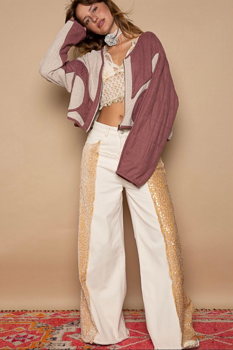 City Lights Floral Sequin Wide Leg Jeans