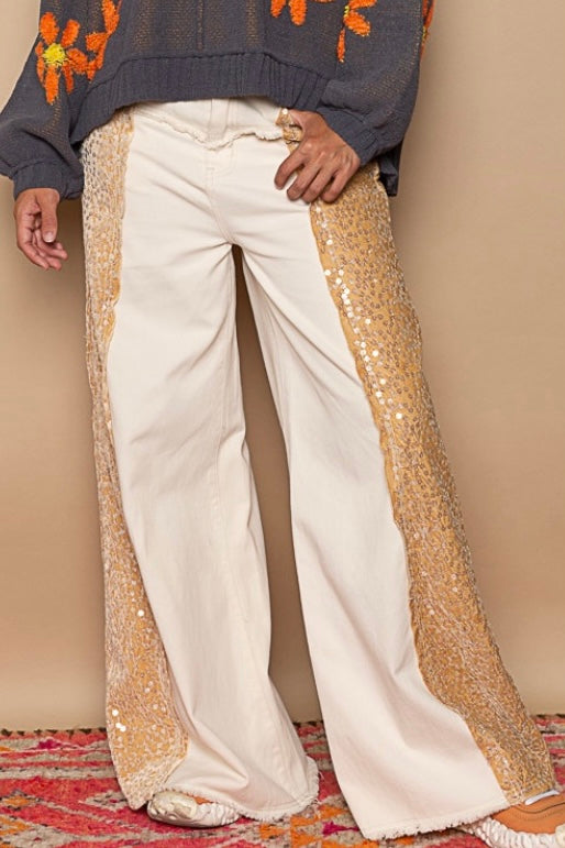 City Lights Floral Sequin Wide Leg Jeans