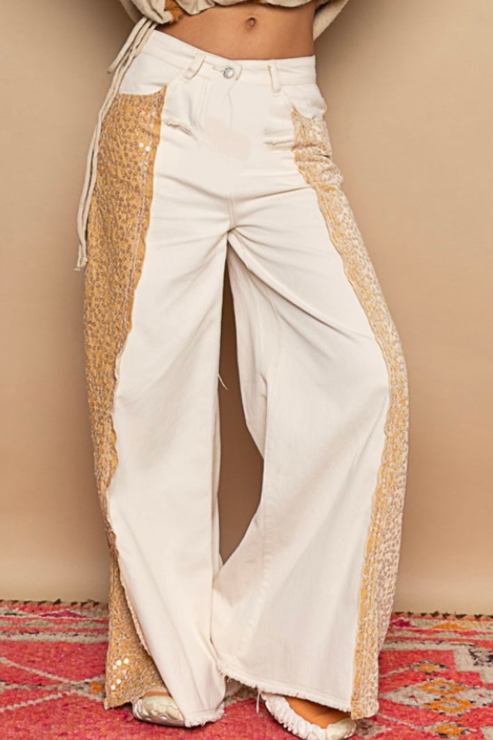 City Lights Floral Sequin Wide Leg Jeans