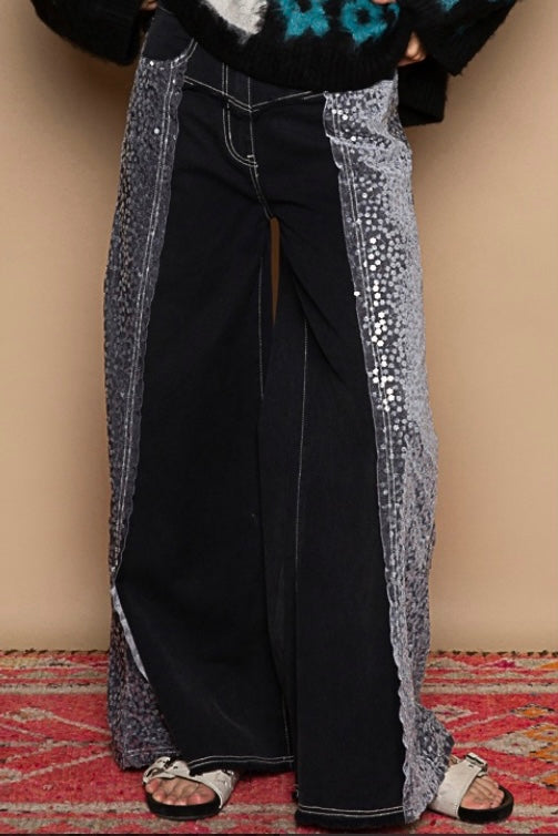 City Lights Floral Sequin Wide Leg Jeans