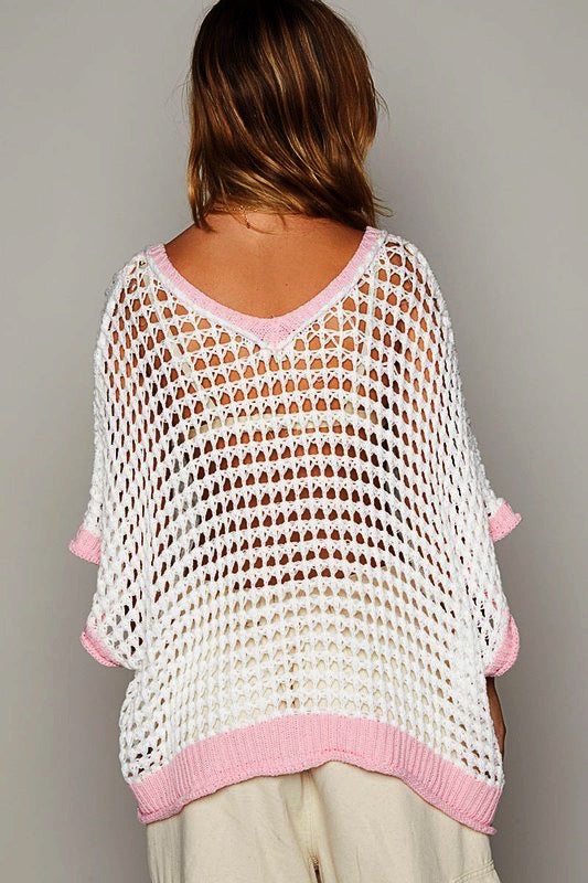 Peace Out Babe Loose Fit Peace Sign Crochet Summer Sweater Top (3 Colors)
