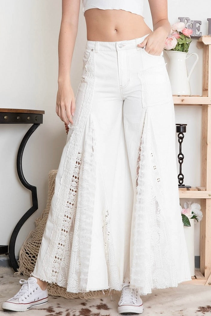 Great Escape Lace Pieced Exaggerated Wide Leg Pants | 2 Colors