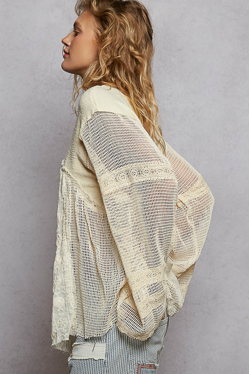 Lace Me Later Mesh Balloon Sleeve Blouse